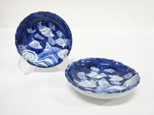 古伊万里　染付　白抜き　豆皿　2客